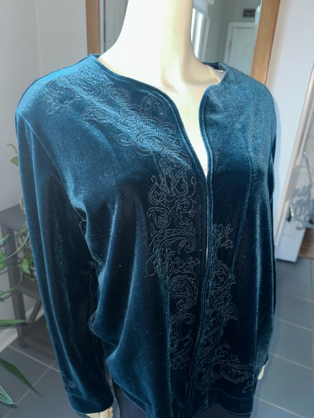 Chico's Teal Green Velvet Jacket ~ Size 3